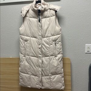Cream Colored Aves Les Filles Women's Quilted Longline Puffer Vest